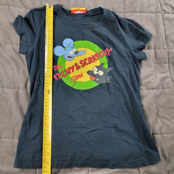 Vintage The Simpson Womens Short Sleeve Black T Shirt Itchy And Scratchy Show - Picture 8 of 9
